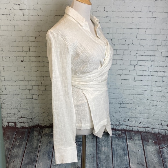 Just BEE Queen NWT Valentina Puckered Ivory Linen Long Sleeve Wrap Top Artisan - Picture 9 of 16
